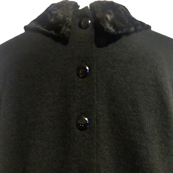 Liz Claiborne Vtg Black Acrylic Wool Faux Fur Collar Cuff Buttons Modest Dress L - Picture 5 of 11